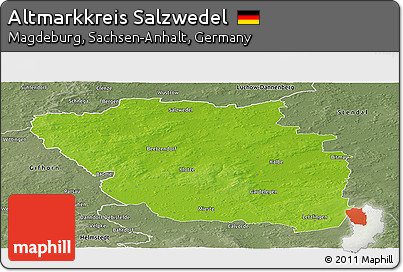 Physical Panoramic Map of Altmarkkreis Salzwedel, semi-desaturated