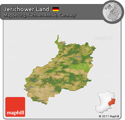 Satellite 3D Map of Jerichower Land, single color outside