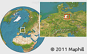 Satellite Location Map of Jerichower Land, highlighted parent region, within the entire country