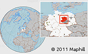 Gray Location Map of Magdeburg, highlighted country, highlighted parent region, hill shading