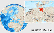 Shaded Relief Location Map of Magdeburg, within the entire country