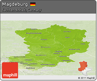 Physical Panoramic Map of Magdeburg, lighten