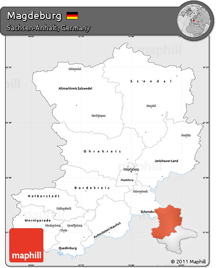Silver Style Simple Map of Magdeburg, single color outside