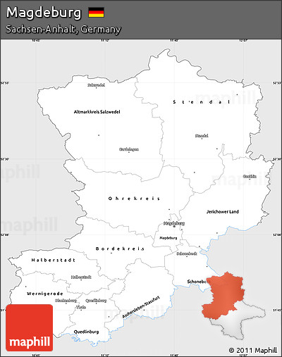 Silver Style Simple Map of Magdeburg, single color outside