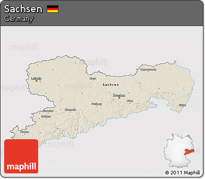 Shaded Relief 3D Map of Sachsen, single color outside