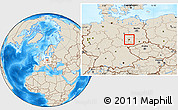 Shaded Relief Location Map of Leipzig