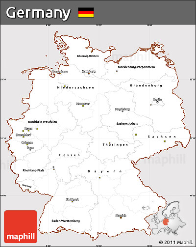 Classic Style Simple Map of Germany, cropped outside