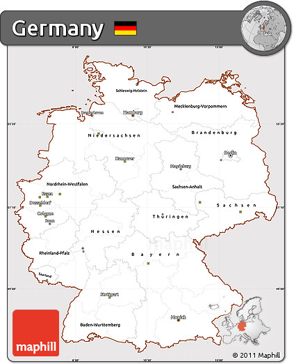 Classic Style Simple Map of Germany, cropped outside