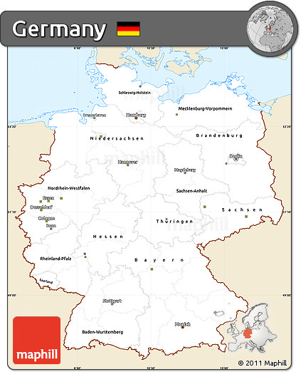Classic Style Simple Map of Germany, single color outside