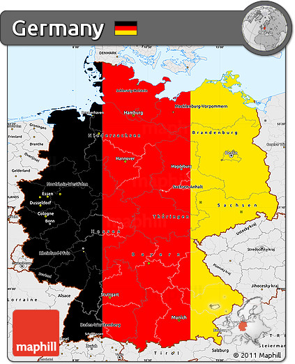 Flag Simple Map of Germany, single color outside, borders and labels, flag aligned to the middle