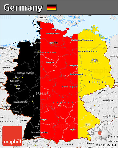 Flag Simple Map of Germany, single color outside, borders and labels, flag aligned to the middle