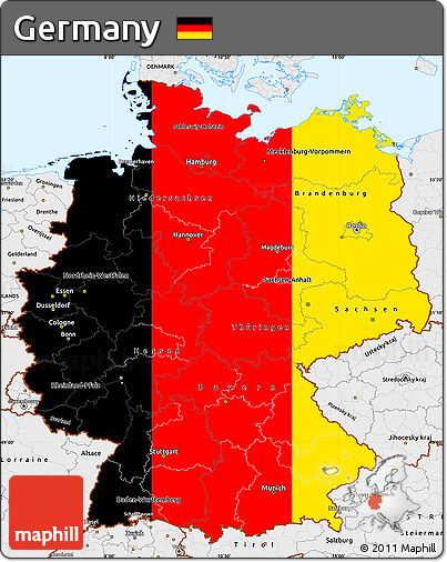 Flag Simple Map of Germany, single color outside, borders and labels, flag rotated