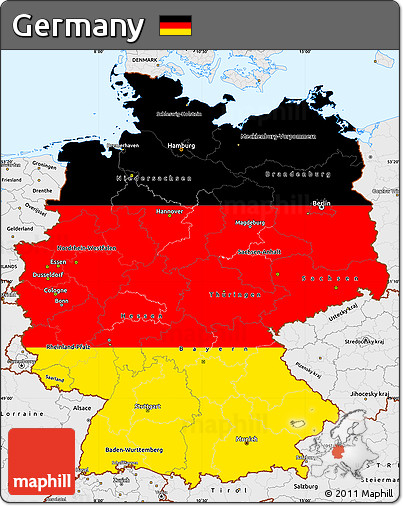 Flag Simple Map of Germany, single color outside, borders and labels