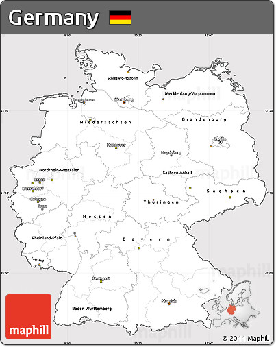Silver Style Simple Map of Germany, cropped outside