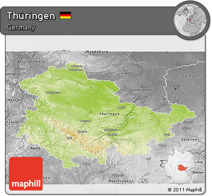 Physical 3D Map of Thüringen, desaturated