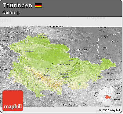 Physical 3D Map of Thüringen, desaturated