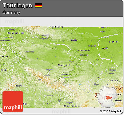 Physical 3D Map of Thüringen