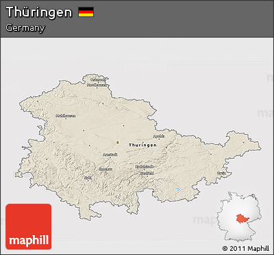 Shaded Relief 3D Map of Thüringen, single color outside