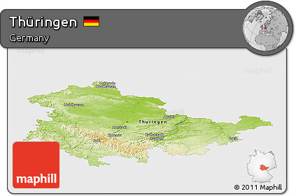 Physical Panoramic Map of Thüringen, single color outside