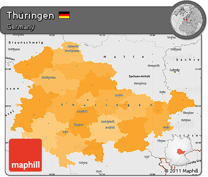 Political Simple Map of Thüringen, single color outside, borders and labels