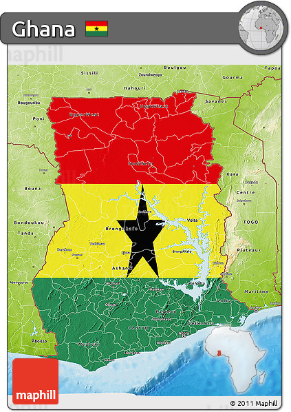 Flag 3D Map of Ghana, physical outside, bathymetry sea