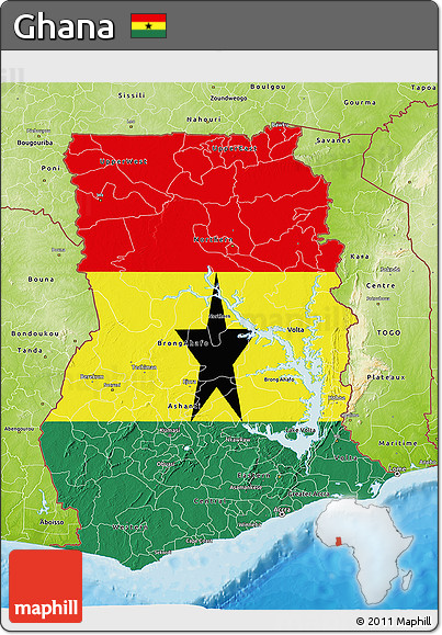 Flag 3D Map of Ghana, physical outside, bathymetry sea