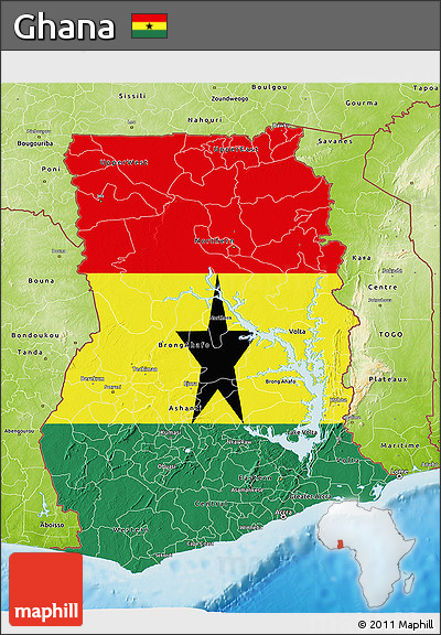 Flag 3D Map of Ghana, physical outside