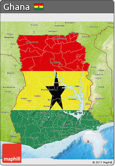 Flag 3D Map of Ghana, physical outside
