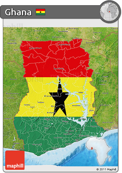 Flag 3D Map of Ghana, satellite outside, bathymetry sea