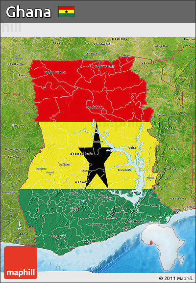 Flag 3D Map of Ghana, satellite outside, bathymetry sea