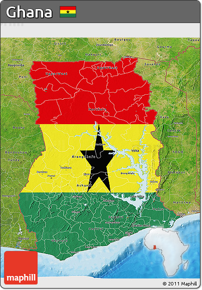 Flag 3D Map of Ghana, satellite outside, bathymetry sea