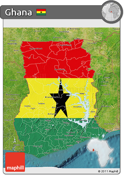 Flag 3D Map of Ghana, satellite outside