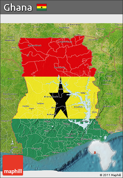 Flag 3D Map of Ghana, satellite outside