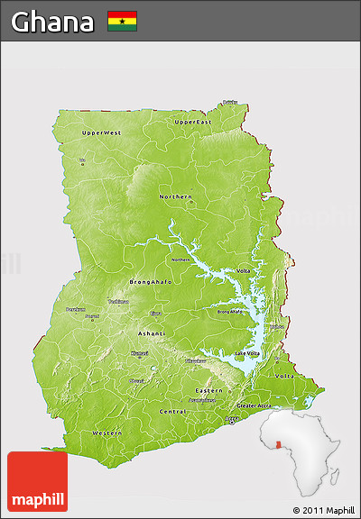 Physical 3D Map of Ghana, cropped outside