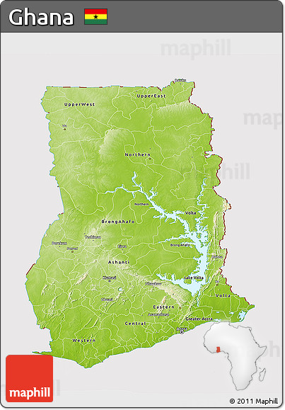 Physical 3D Map of Ghana, cropped outside