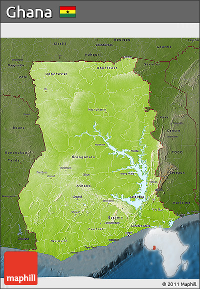 Physical 3D Map of Ghana, darken