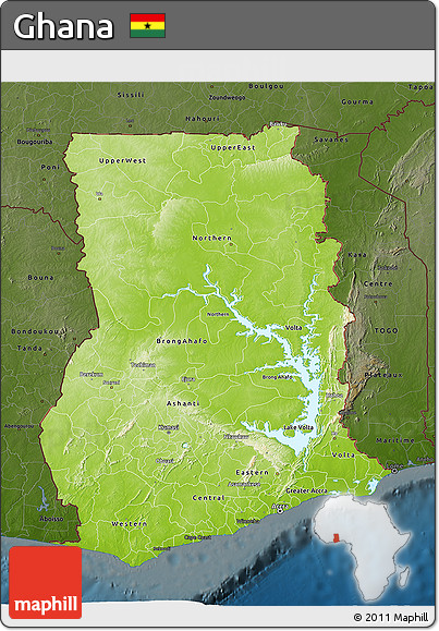 Physical 3D Map of Ghana, darken