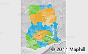 Political 3D Map of Ghana, lighten, desaturated