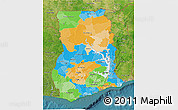 Political 3D Map of Ghana, satellite outside