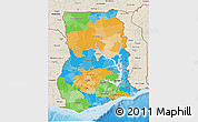 Political 3D Map of Ghana, shaded relief outside