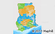 Political 3D Map of Ghana, single color outside, bathymetry sea