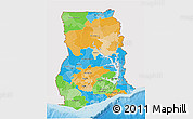 Political 3D Map of Ghana, single color outside, shaded relief sea