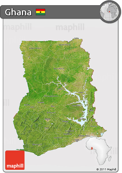 Satellite 3D Map of Ghana, cropped outside