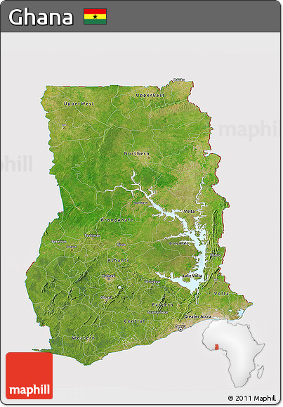 Satellite 3D Map of Ghana, cropped outside
