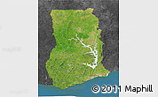 Satellite 3D Map of Ghana, darken, desaturated, land only