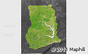 Satellite 3D Map of Ghana, darken, desaturated
