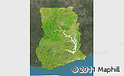 Satellite 3D Map of Ghana, darken, semi-desaturated, land only