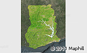 Satellite 3D Map of Ghana, darken, semi-desaturated