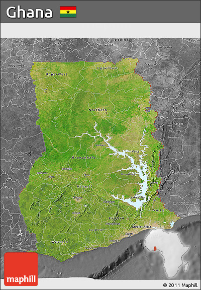 Satellite 3D Map of Ghana, desaturated