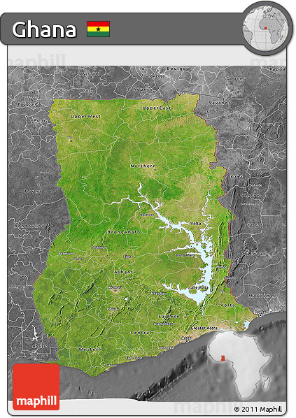 Satellite 3D Map of Ghana, desaturated